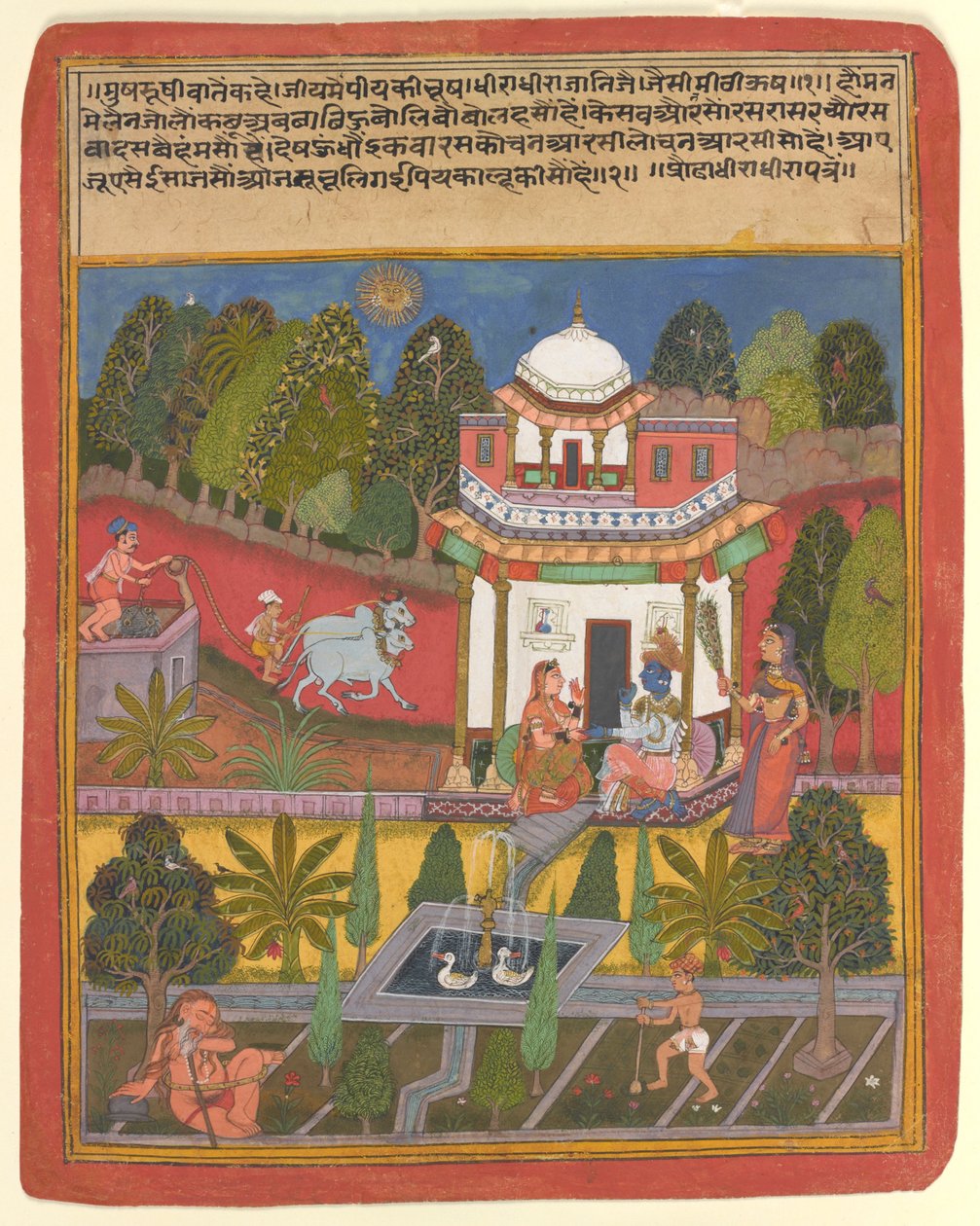 Praudha Dhiradhira Nayika, uit een geïllustreerde Rasikapriya van Keshavadas (1555-1617) door Unbekannt Unbekannt