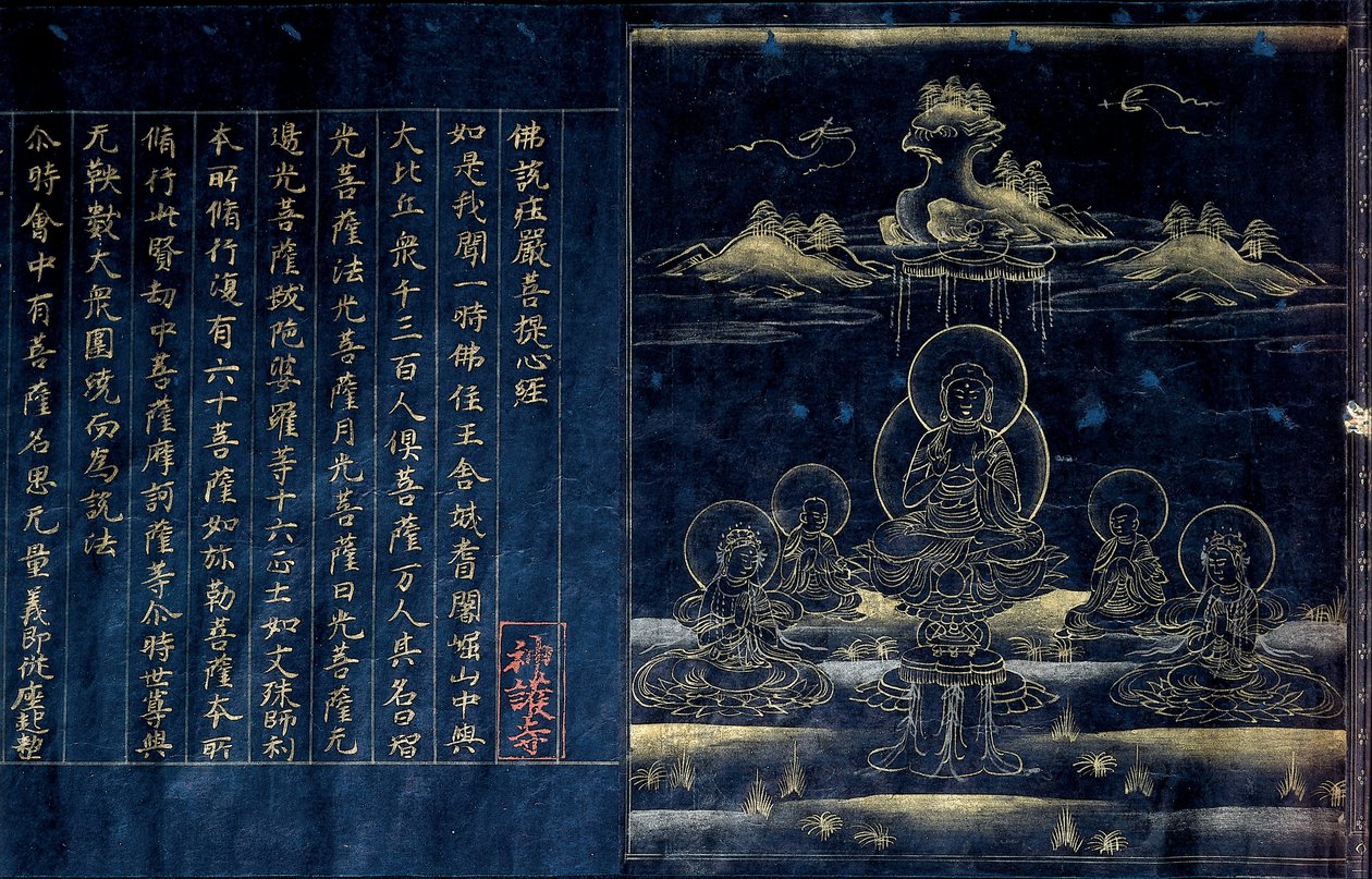 Sutra Frontispice die de Predikende Boeddha Afbeeldt (detail) door Unbekannt Unbekannt
