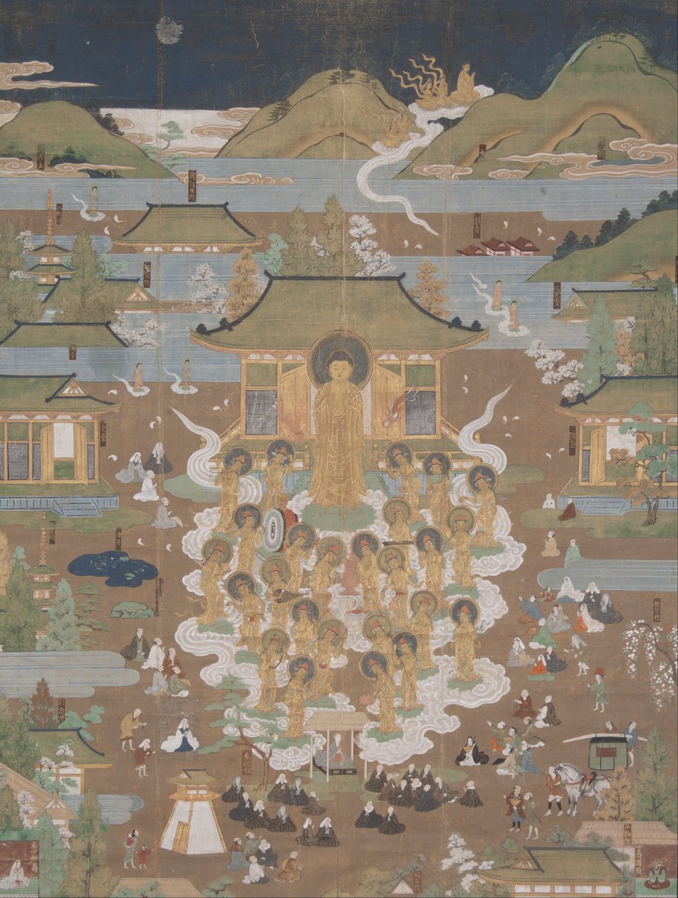 Taima Tempel Mandala: Amida verwelkomt Chûjôhime in het westelijke paradijs door Unbekannt Unbekannt