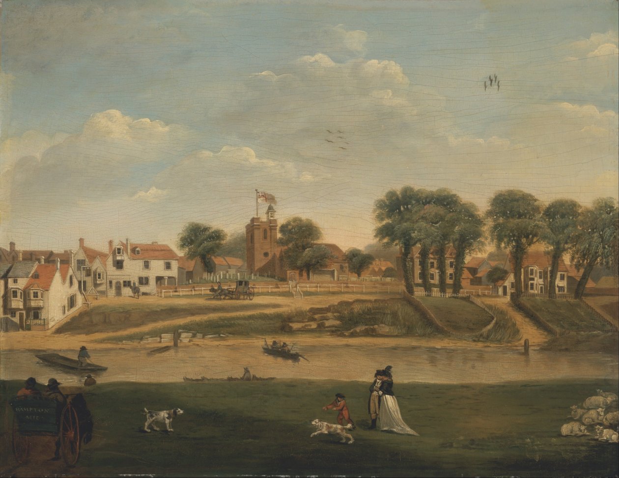 De oude parochiekerk en het dorp, Hampton-on-Thames, Middlesex, 18e eeuw door Unbekannt Unbekannt