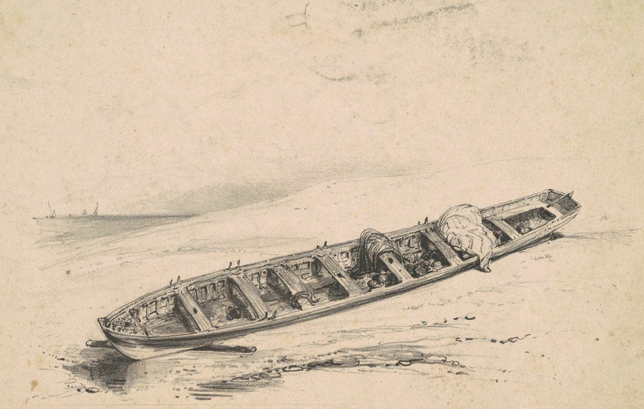 Een gestrand langschip, 19e eeuw door Unbekannt