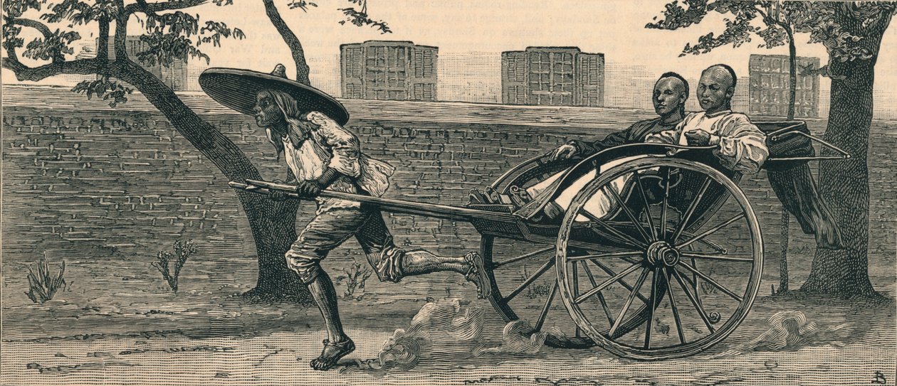 Een Jinriksha, of Chinese handkar, ca. 1883 door Unbekannt