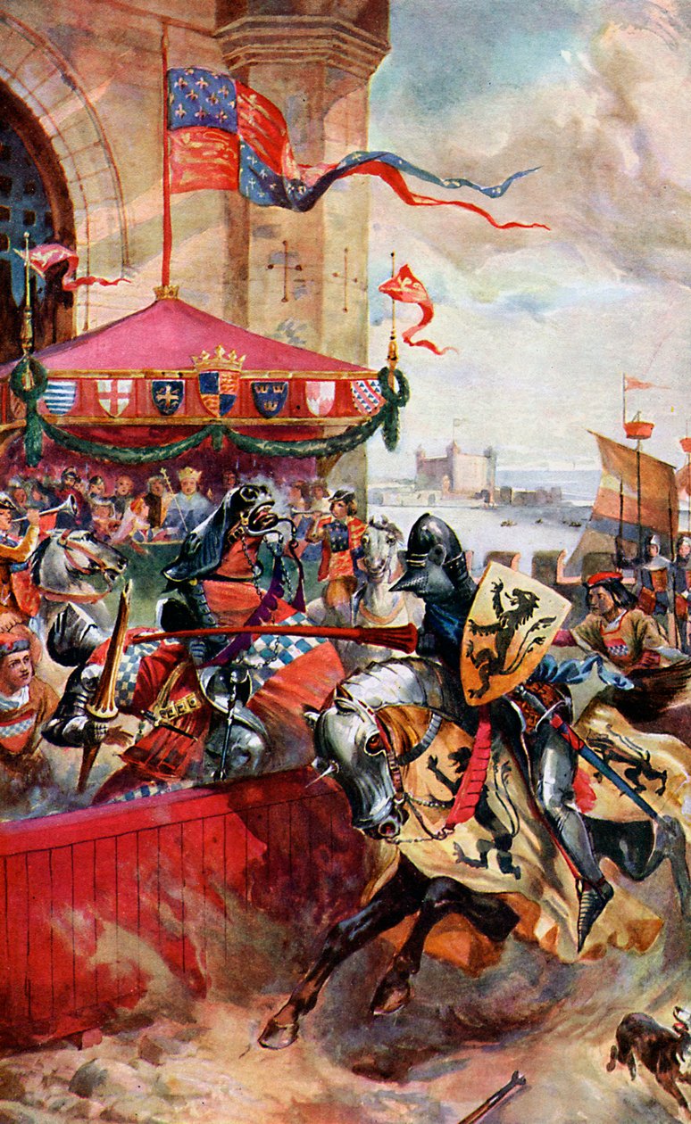 Een steekspel op de London Bridge, 1390, ca. 1920 door Unbekannt