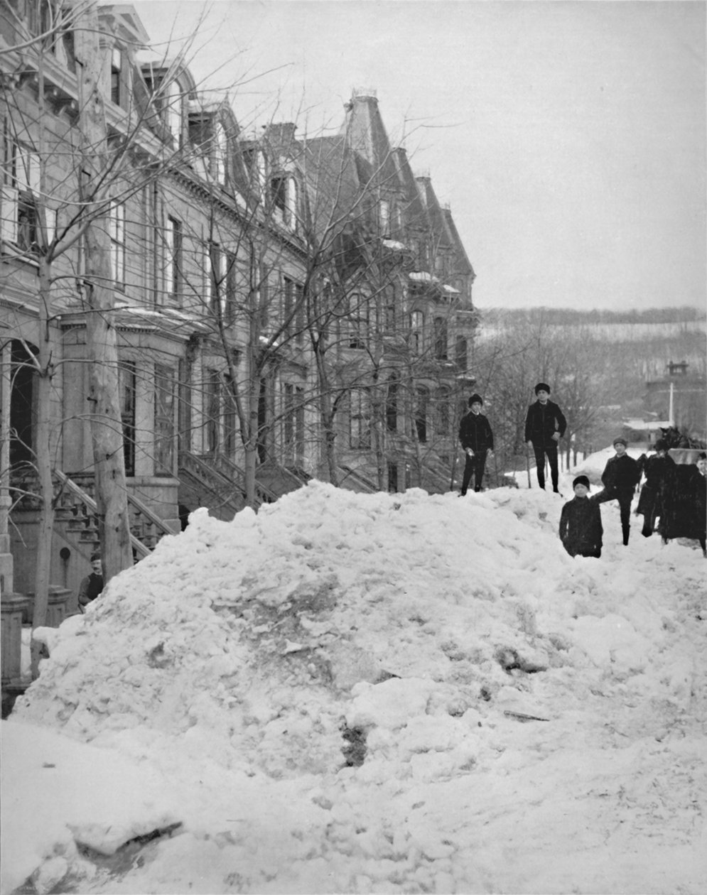 Een straat in Montreal in de winter, 19e eeuw door Unbekannt
