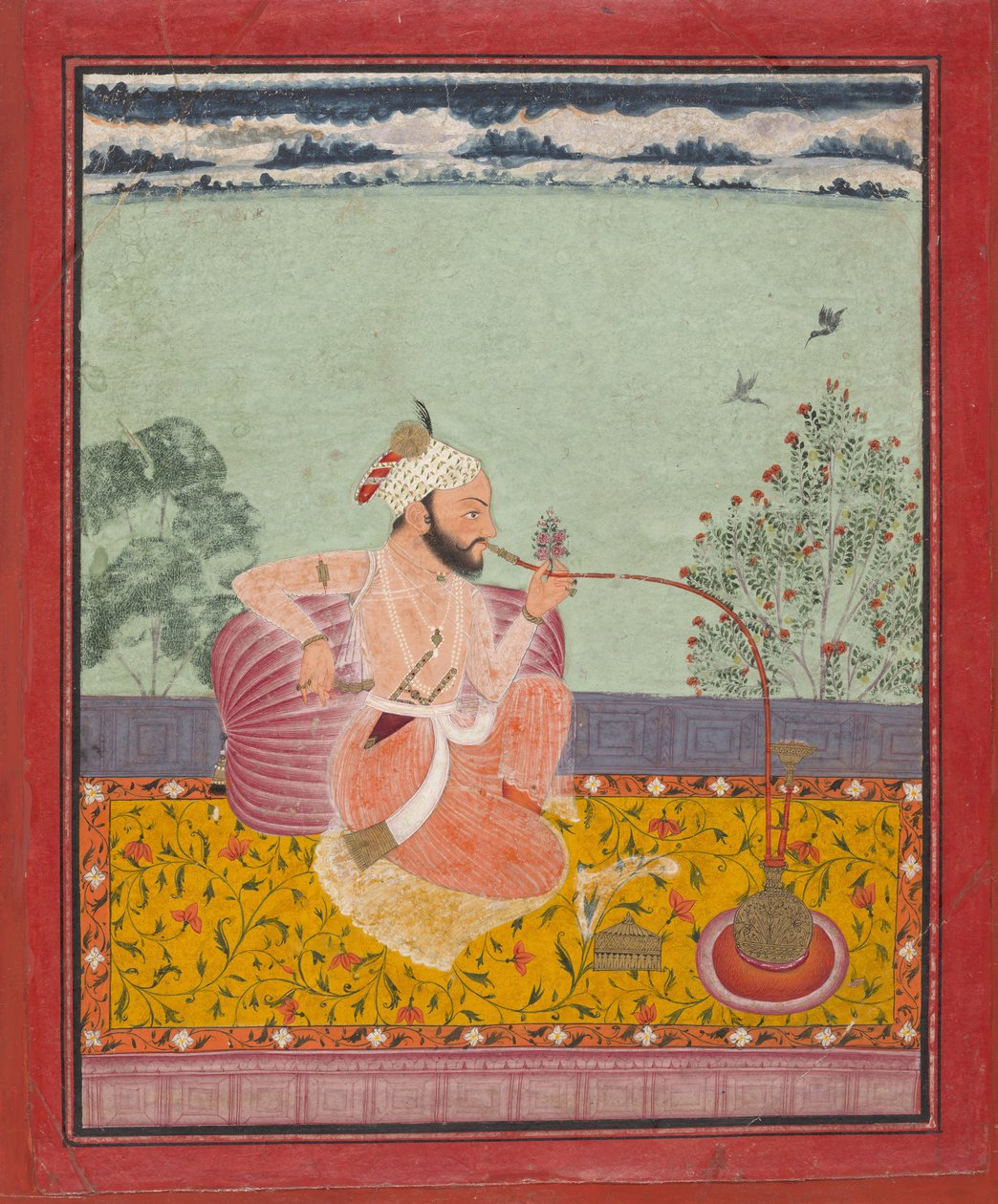 Een Raja rookt een waterpijp, ca. 1690-1710 door Unbekannt
