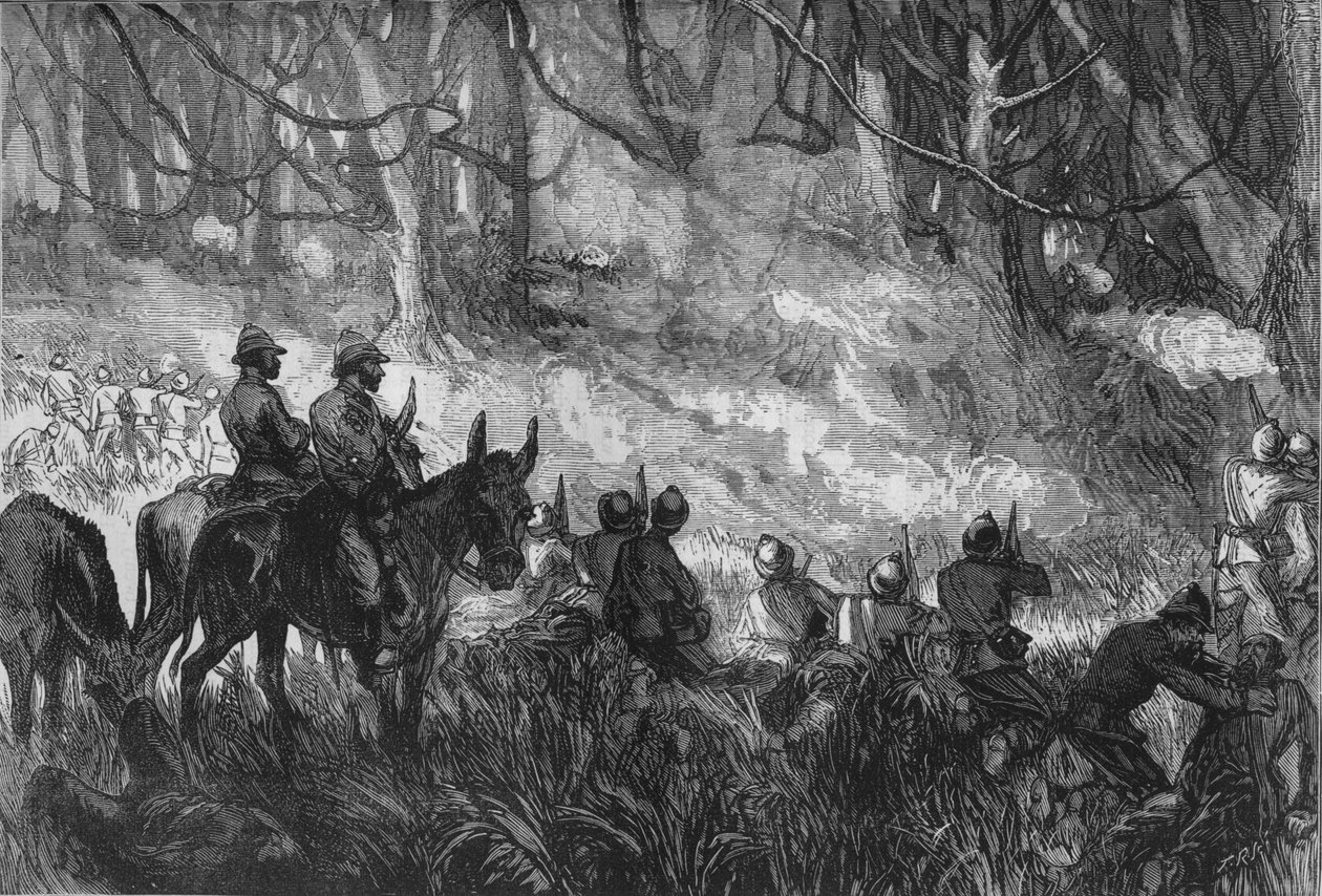 Een schermutseling in het bos, ca. 1880 door Unbekannt