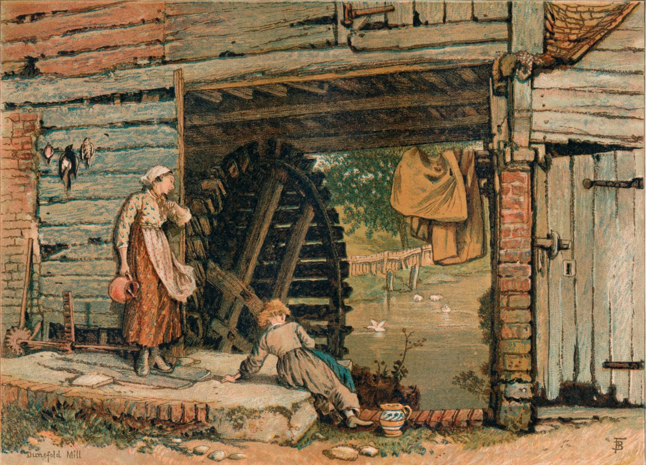 Een watermolen in Surrey door Unbekannt