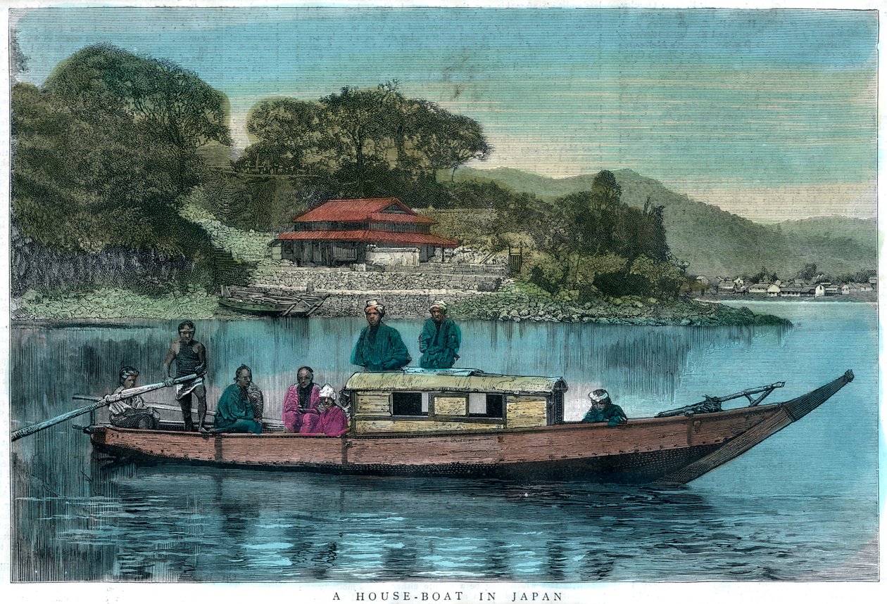Een woonboot in Japan, 1888 door Unbekannt