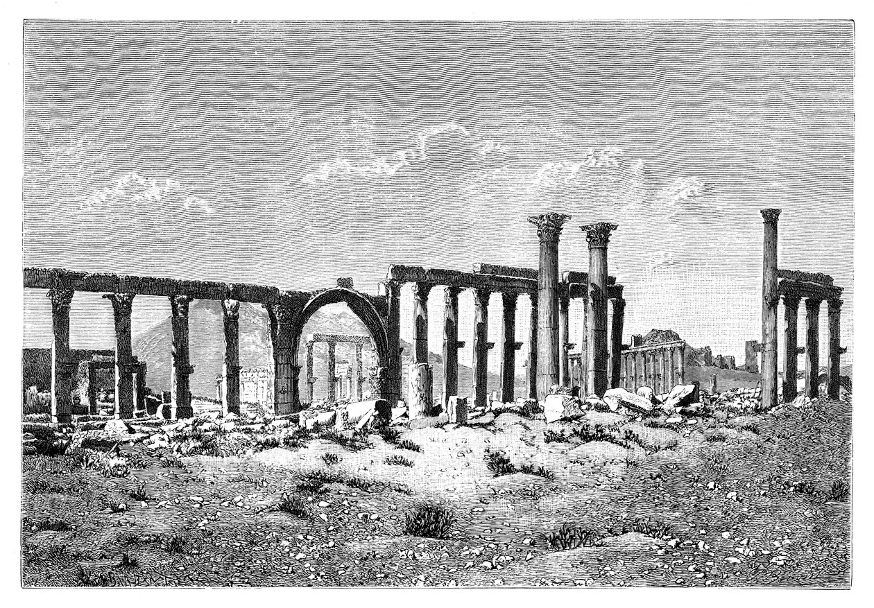 Een Verwoeste Colonnade In Palmyra Tadmur, Syrië, 1895 door Unbekannt