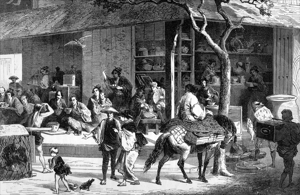 Een theemarkt in Japan, circa 1880 door Unbekannt