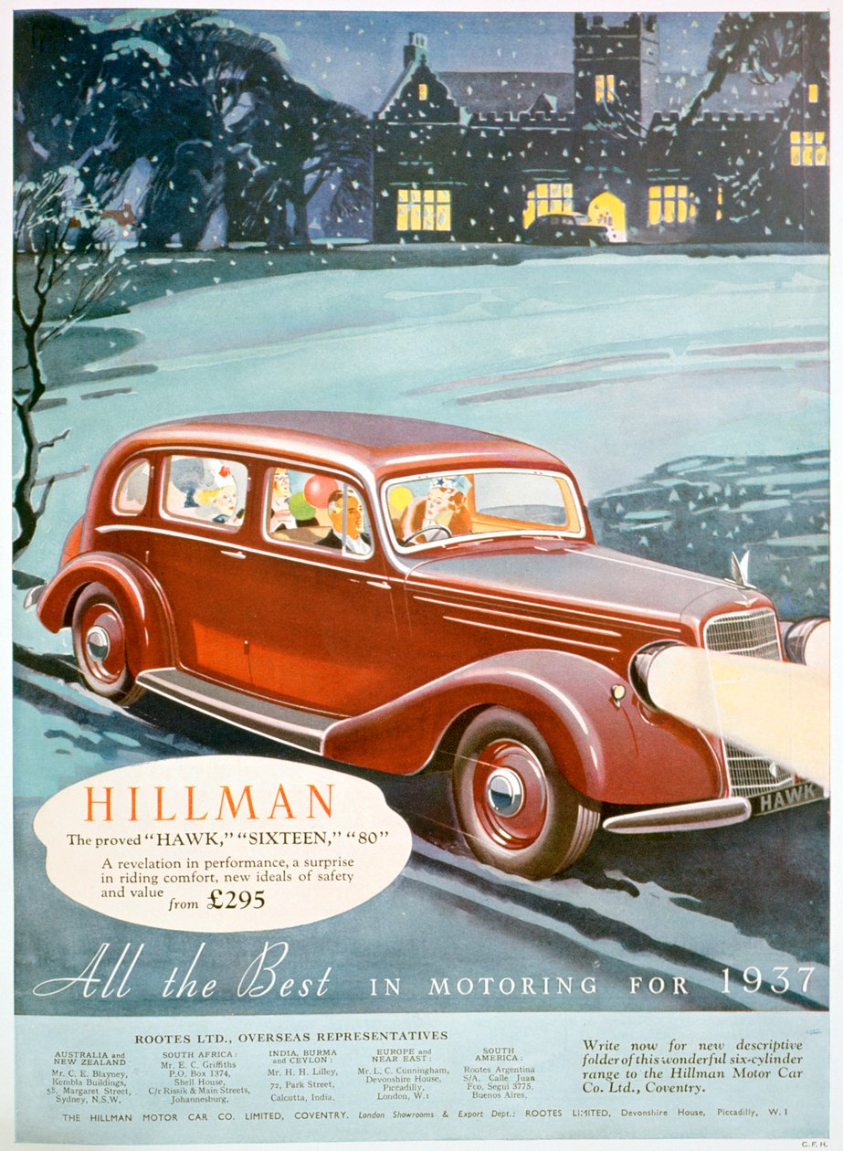 Advertentie voor Hillman motorauto