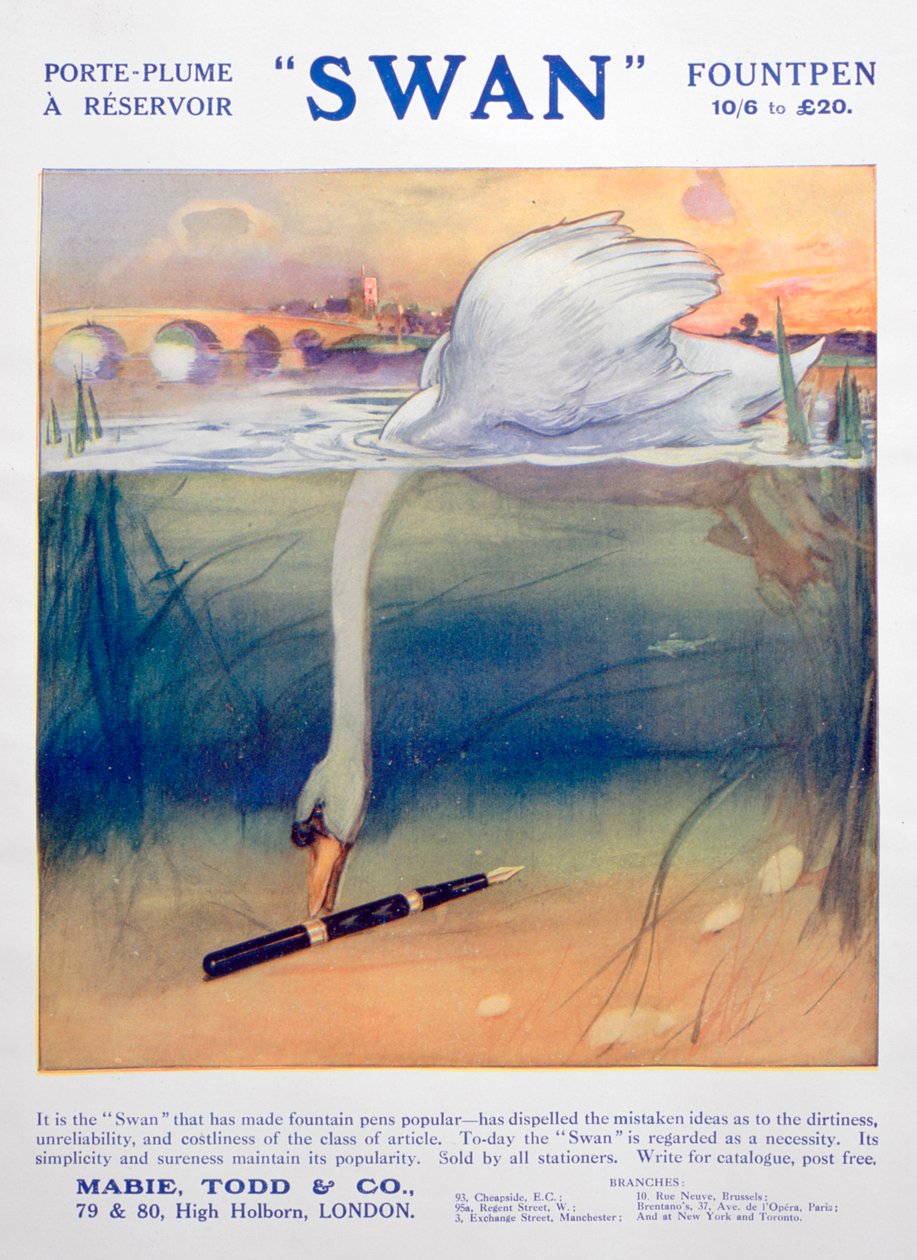 Advertentie voor Swan vulpennen, ca. 1906 door Unbekannt