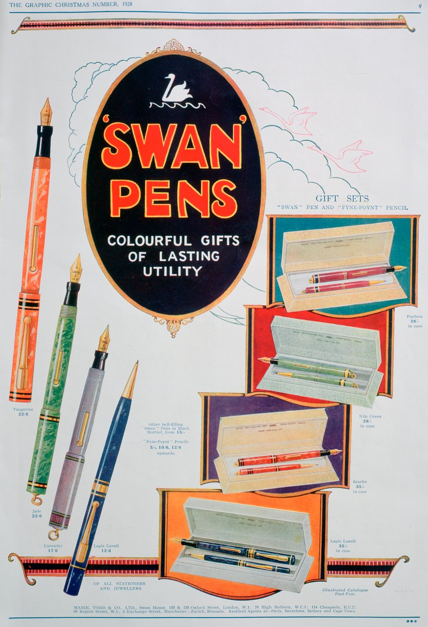 Advertentie voor Swan pennen, 1928 door Unbekannt