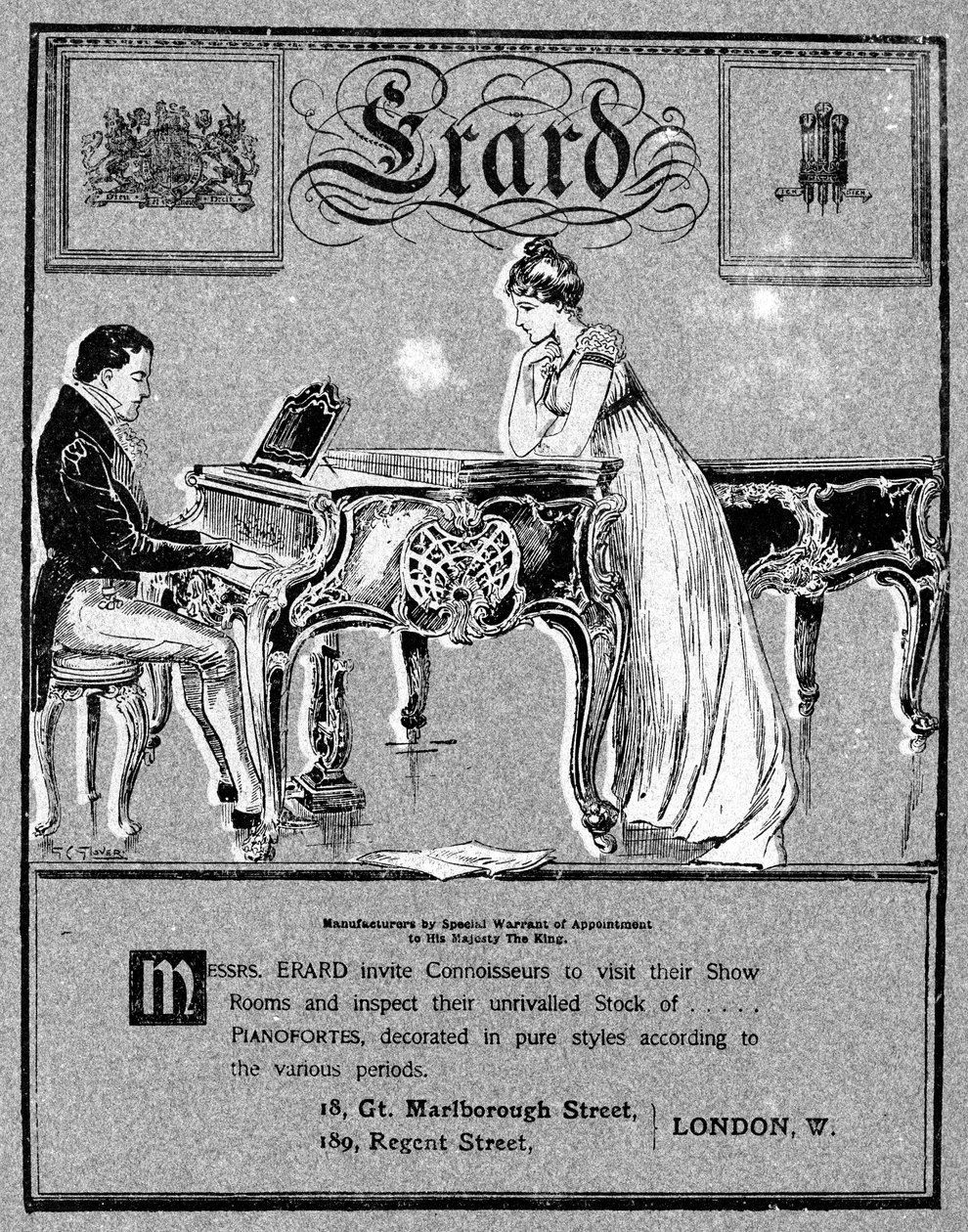 Advertentie voor Erard-piano