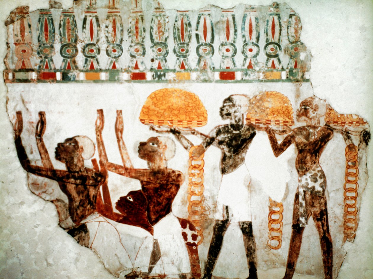Afrikanen die goud dragen, ca. 1400 v.Chr. door Unbekannt