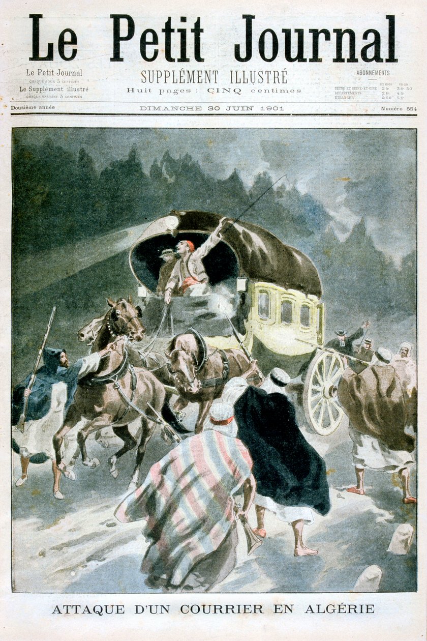 Aanval op een koerier in Algerije, 1901 door Unbekannt