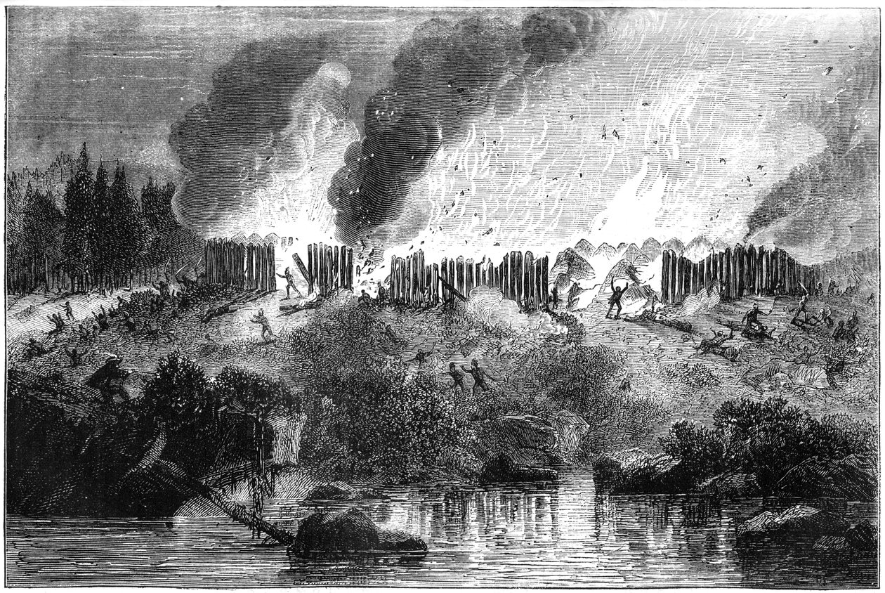 Aanval op het Pequot Fort, 1637 ca. 1880 door Unbekannt