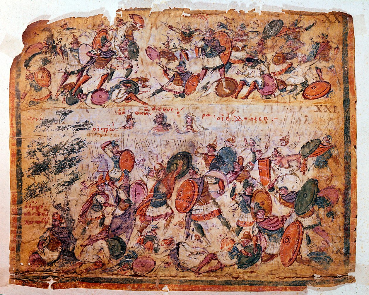 Gevechtsscène uit Homers Ilias, ca. 300 v.Chr. door Unbekannt