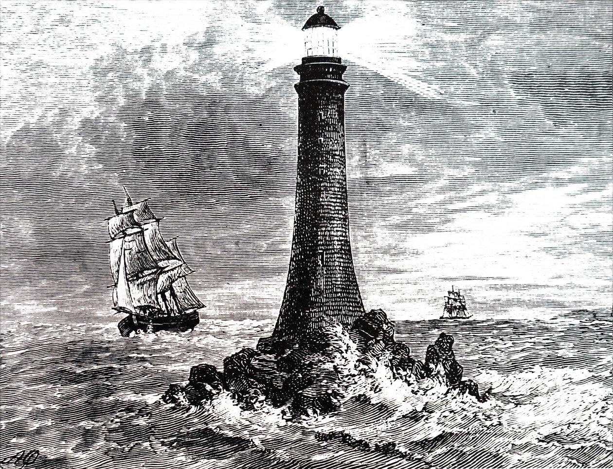 Bell Rock vuurtoren in een storm door Unbekannt