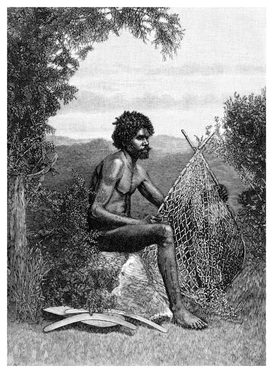 Aboriginal repareert zijn net, Australië, 1886 door Unbekannt