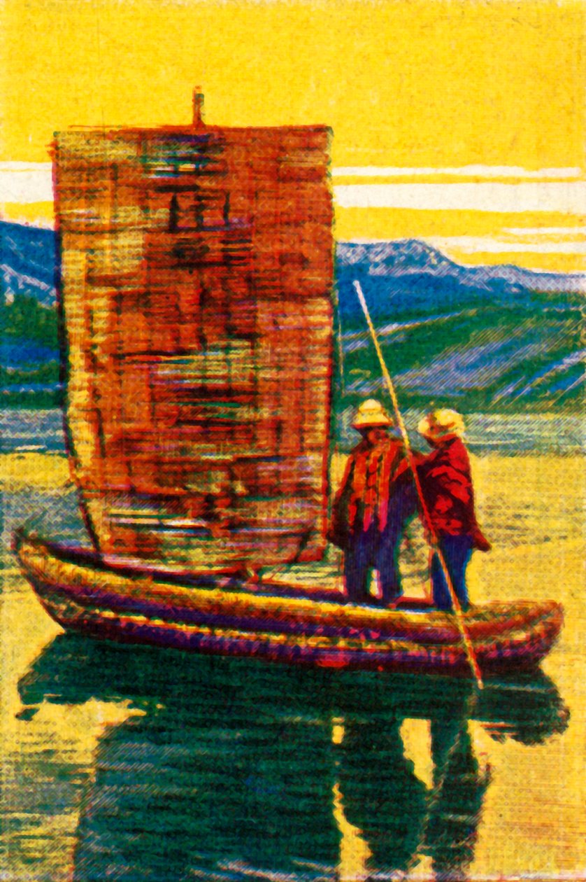 Boliviaans zeilvlot gemaakt van riet, ca. 1928 door Unbekannt