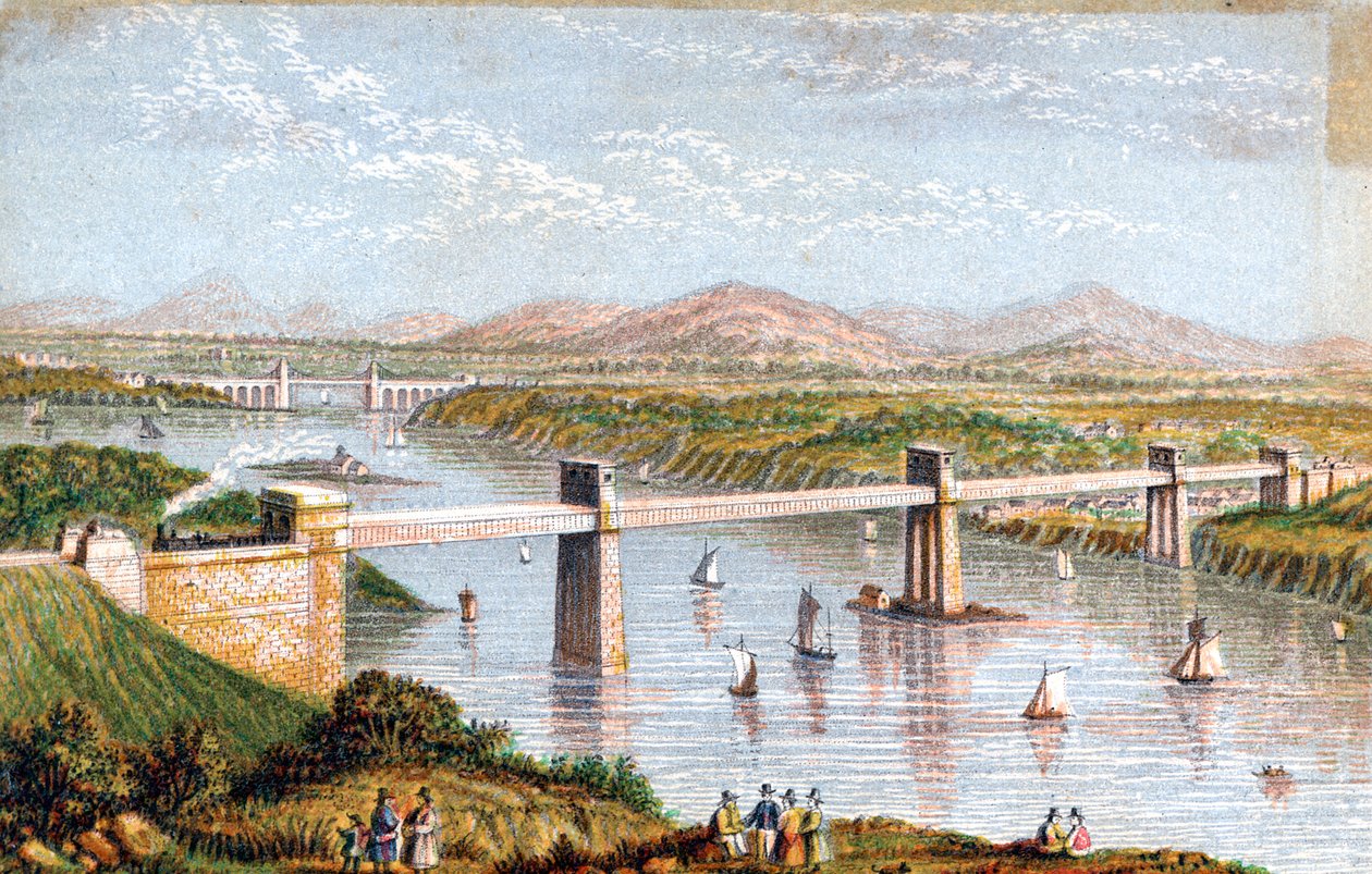Britannia Buisbrug over Menai Straat, Wales, ca. 1850 door Unbekannt