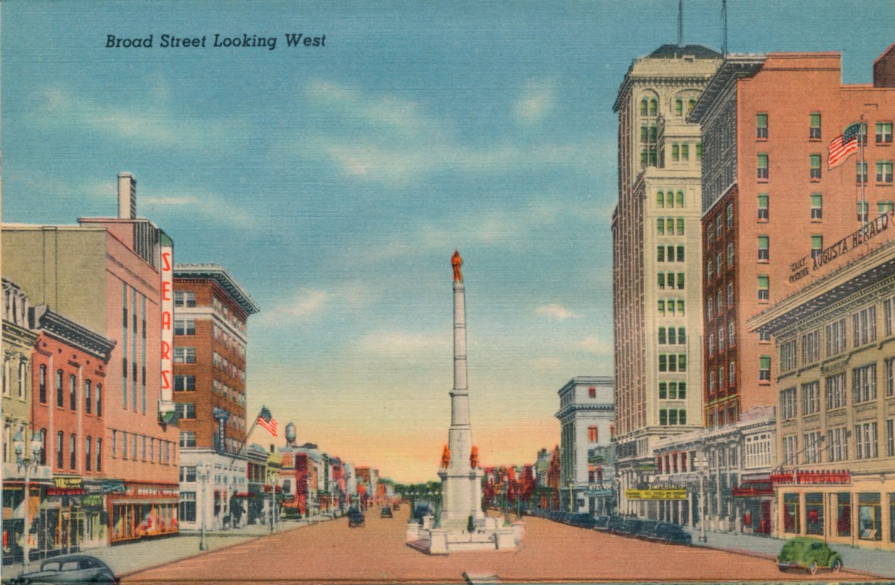 Broad Street, Kijkend naar het westen, Augusta, Georgia, 1943 door Unbekannt