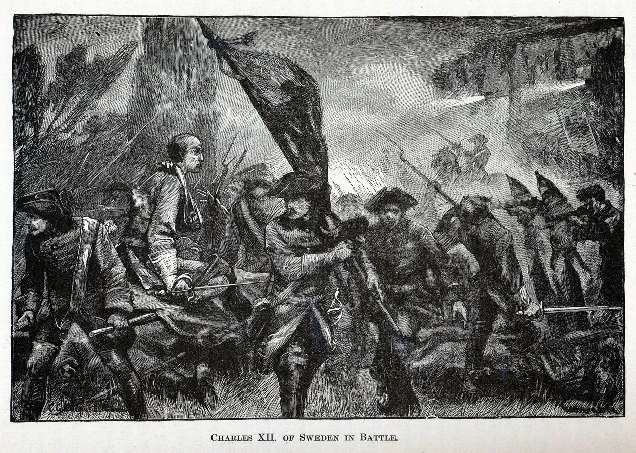 Karel XII van Zweden in de Slag door Unbekannt
