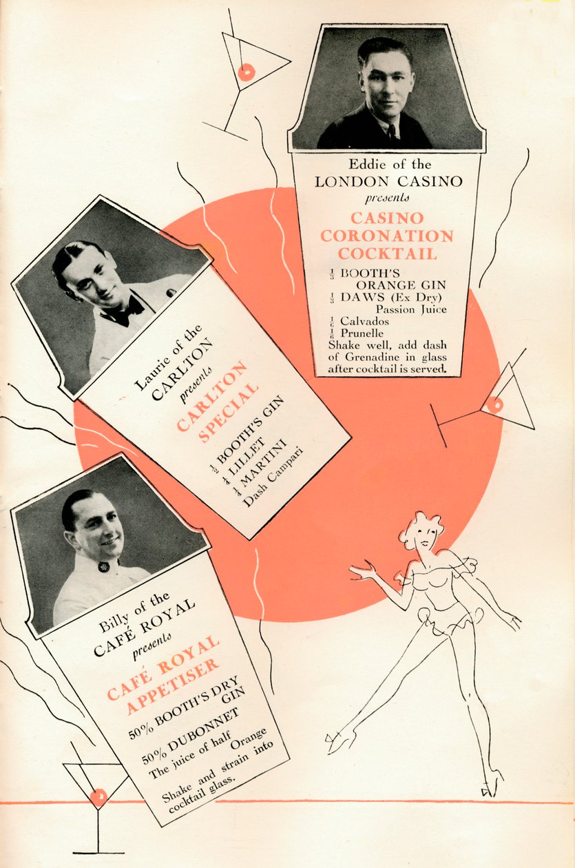 Cocktailrecepten, ca. 1935 door Unbekannt