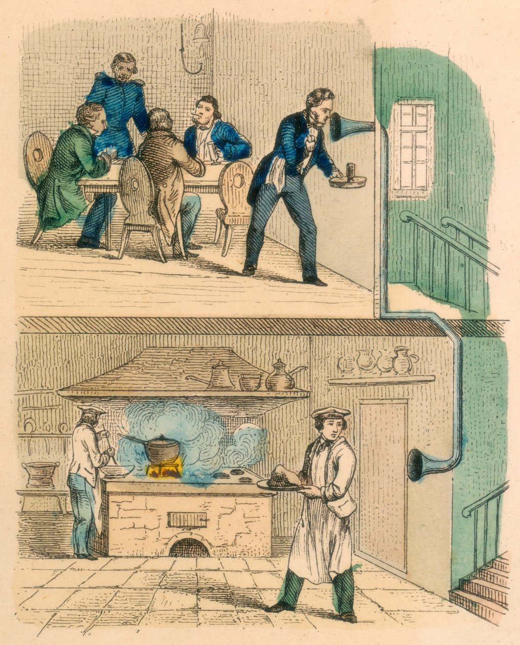 Communicatie via spreekbuis, ca. 1850 door Unbekannt