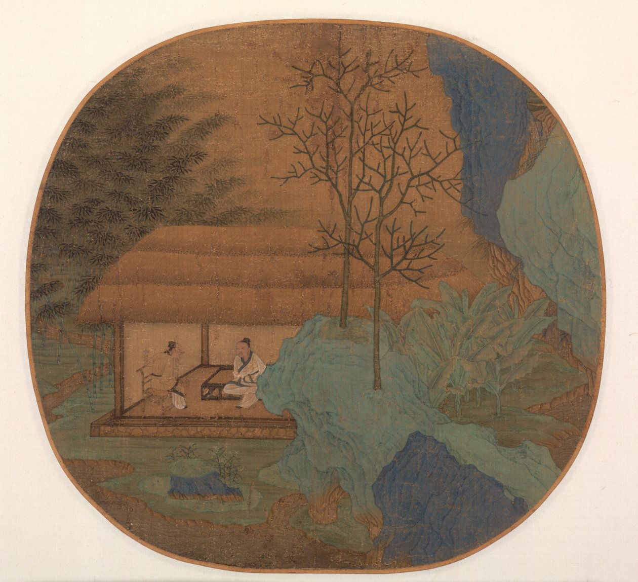 Gesprek in een hut met rieten dak, late 1200s door Unbekannt