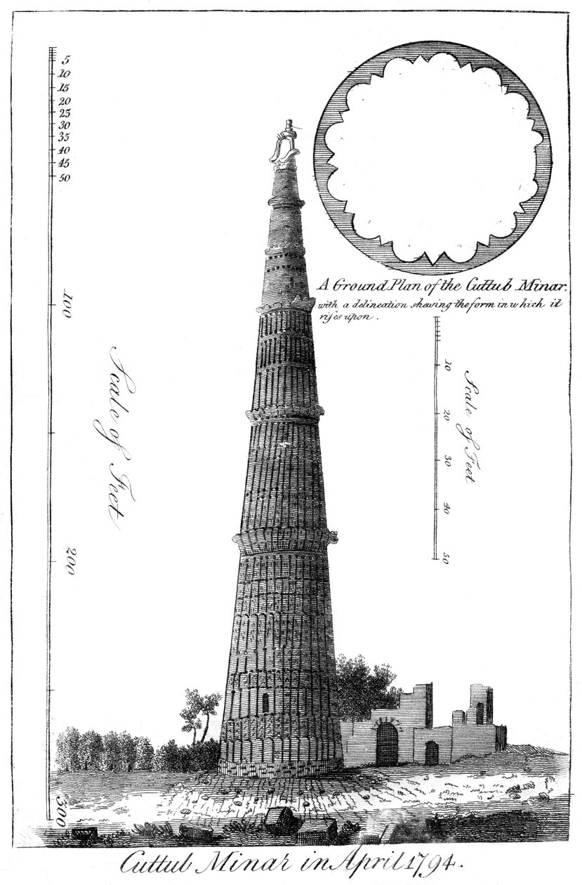 Cuttub Minar in april 1794, 1799 door Unbekannt