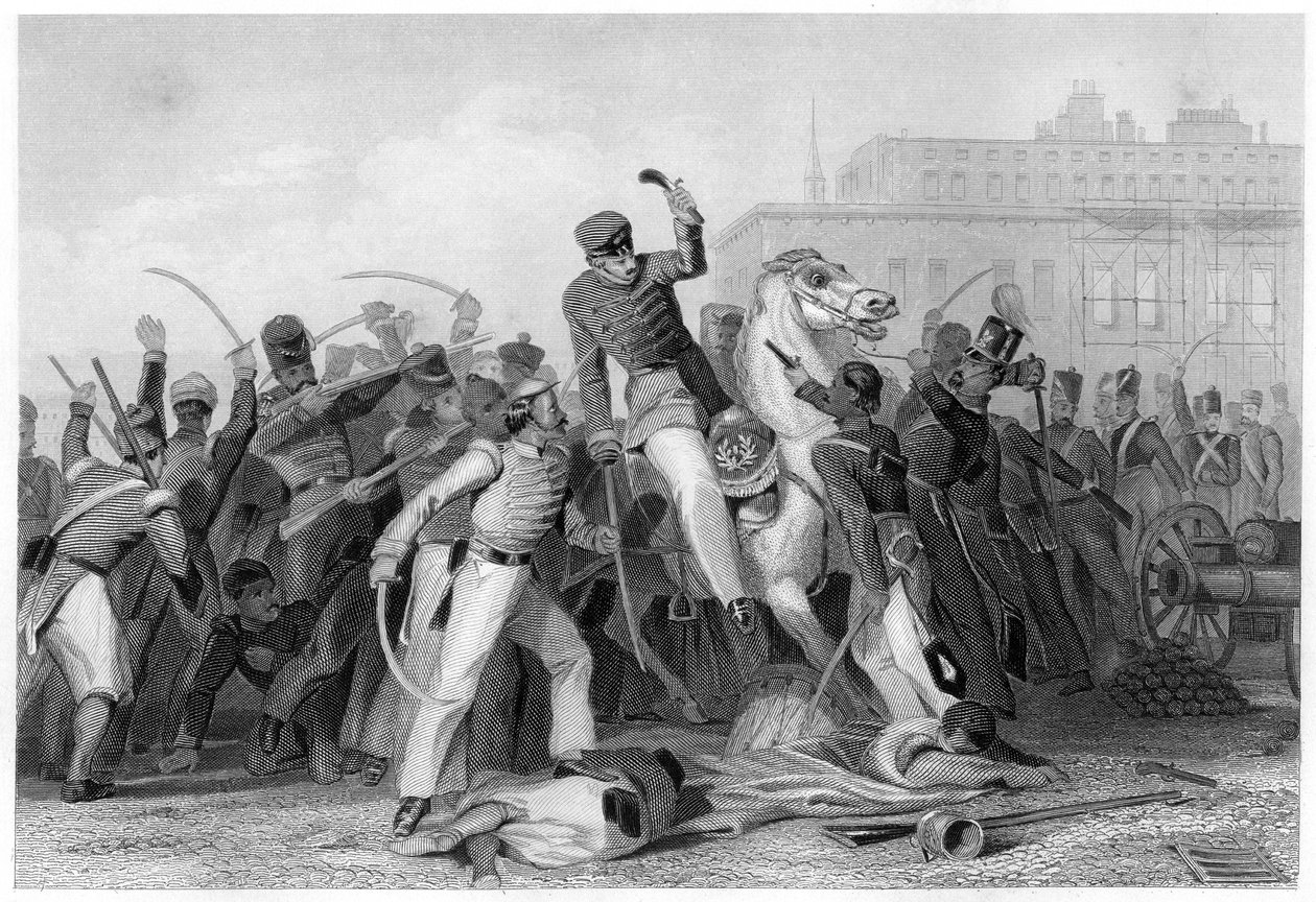 Dood van Kolonel Finnis in Meerut, 1857, c1860 door Unbekannt