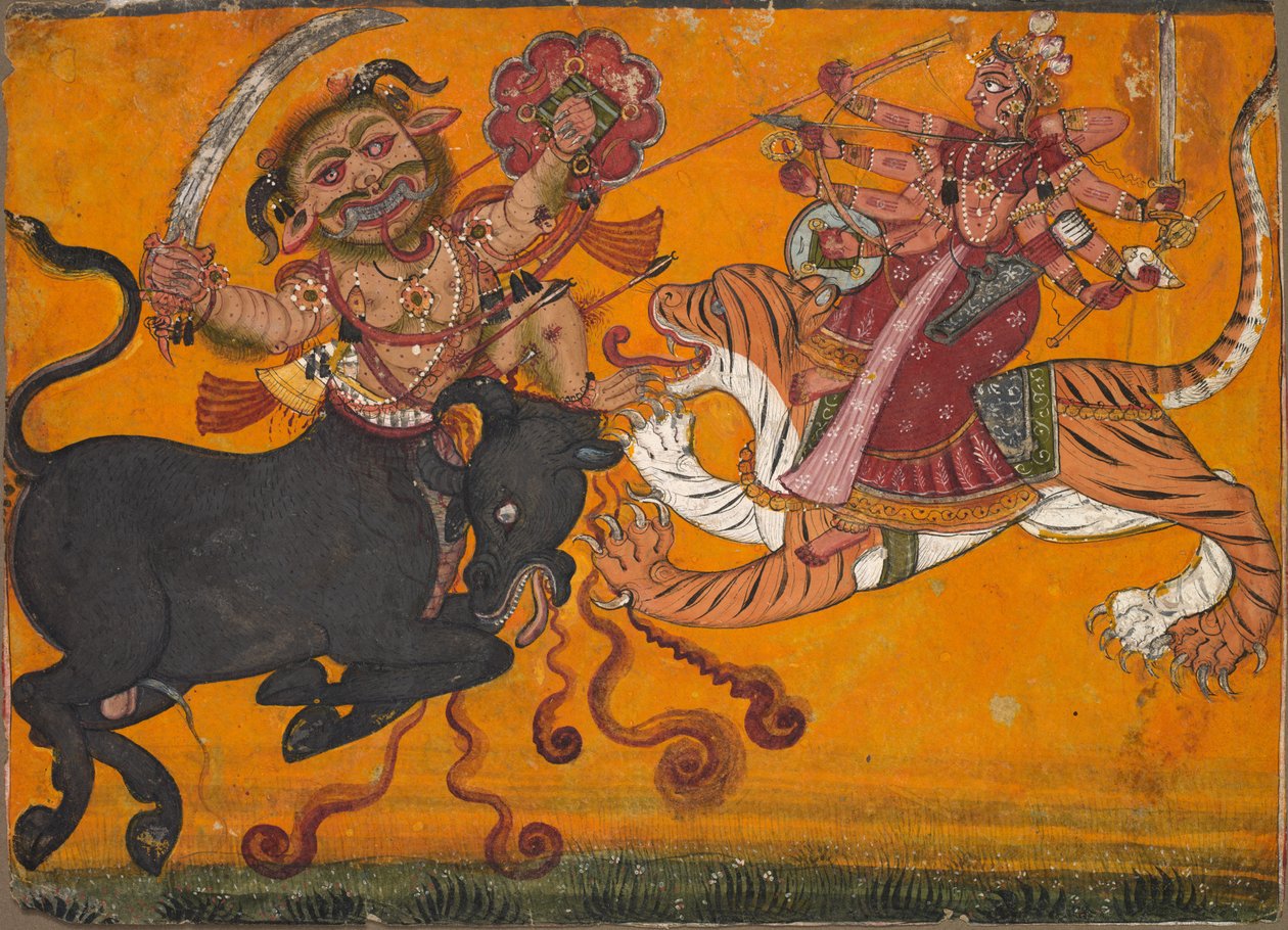 Durga doodt Mahisha, ca. 1700-1710 door Unbekannt