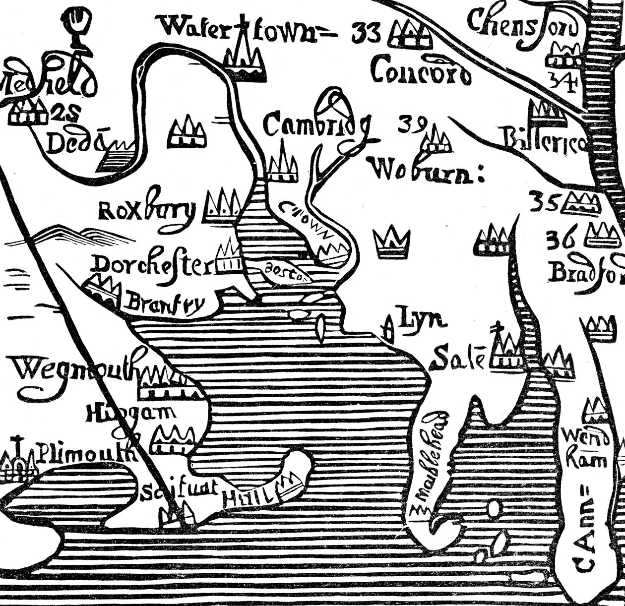 Vroege kaart van Massachusetts Bay, VS door Unbekannt