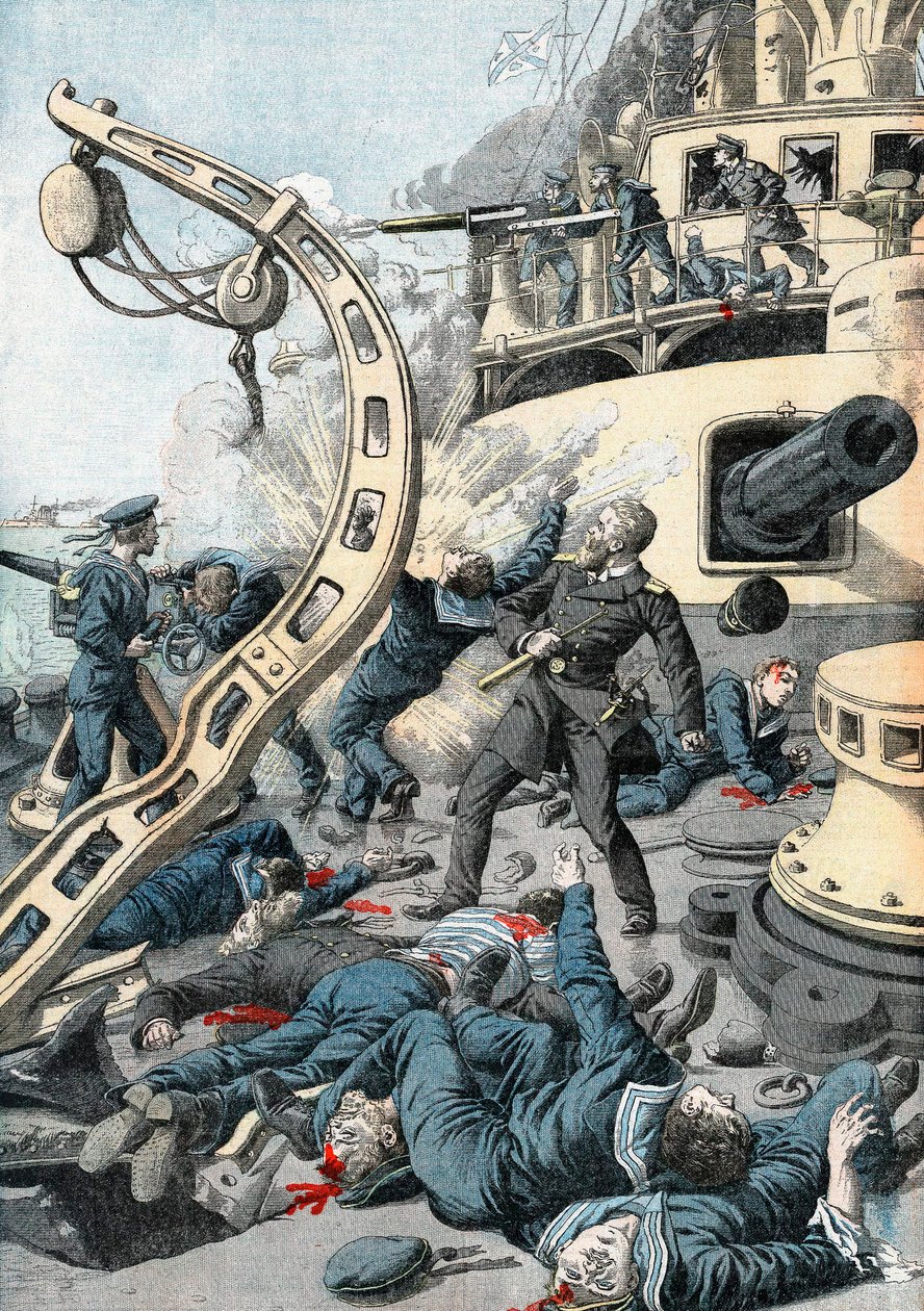 Explosie op een Russisch oorlogsschip, Russisch-Japanse Oorlog, 1904-5 door Unbekannt