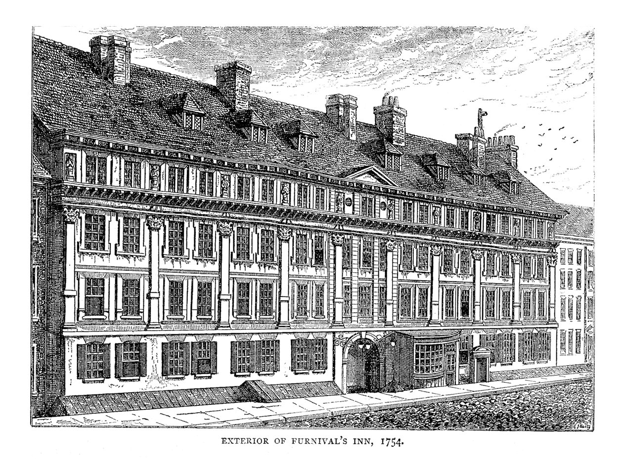 Exterieur van Furnivals Inn, 1754 door Unbekannt