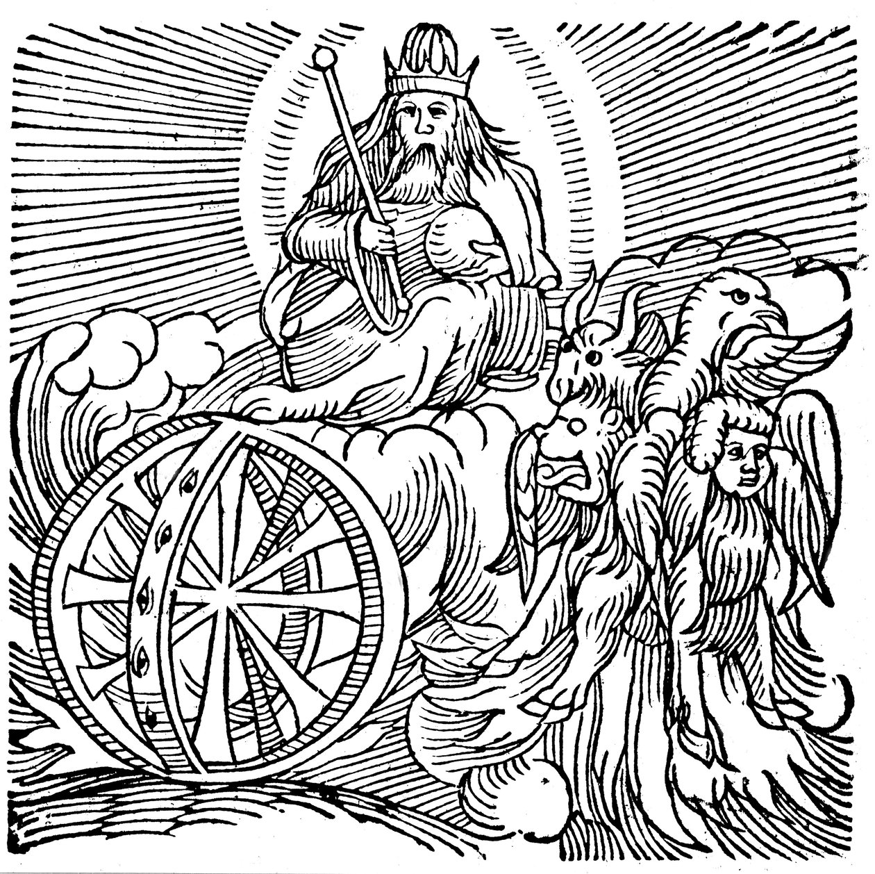 Ezechiëls visioen van een wagen in de lucht, c614 v.Chr. door Unbekannt