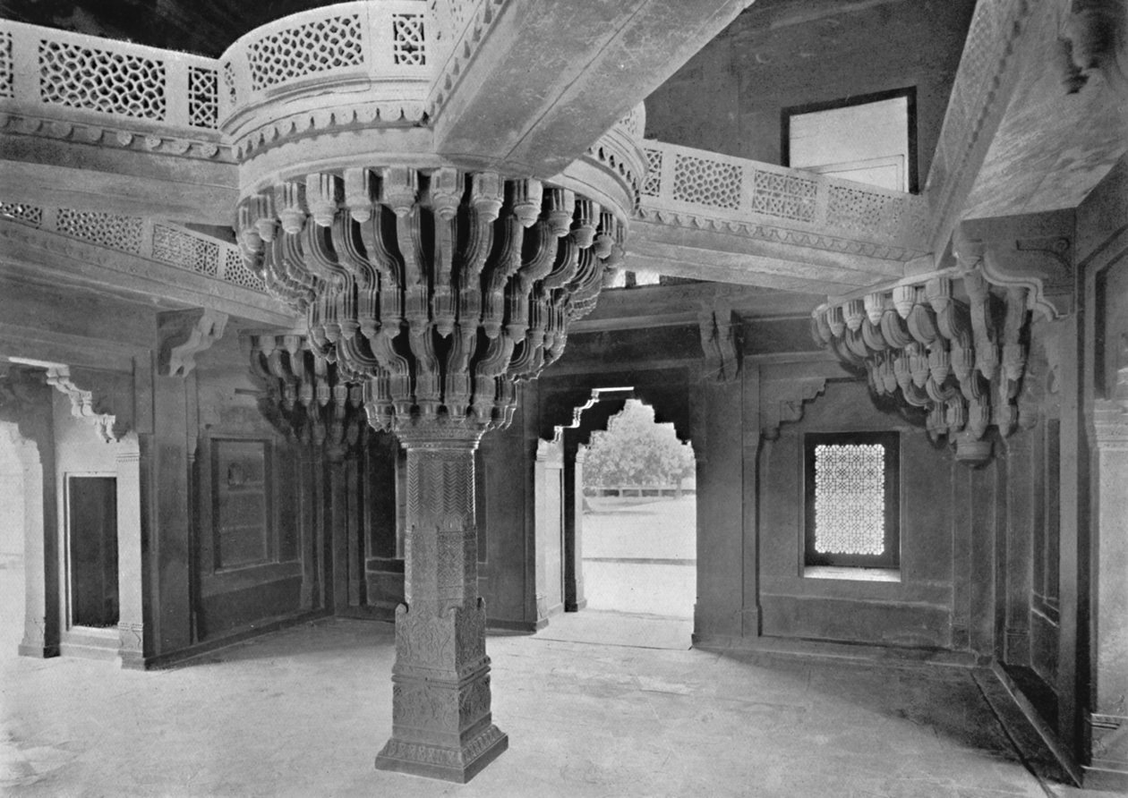 Fatehpur Sikri. Pilaar in de Dewan-i-Khas door Unbekannt