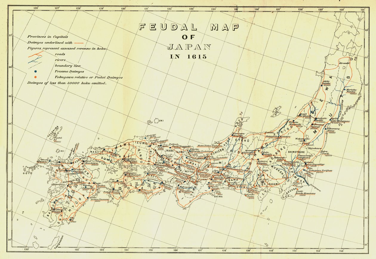 Feodale kaart van Japan in 1615 door Unbekannt