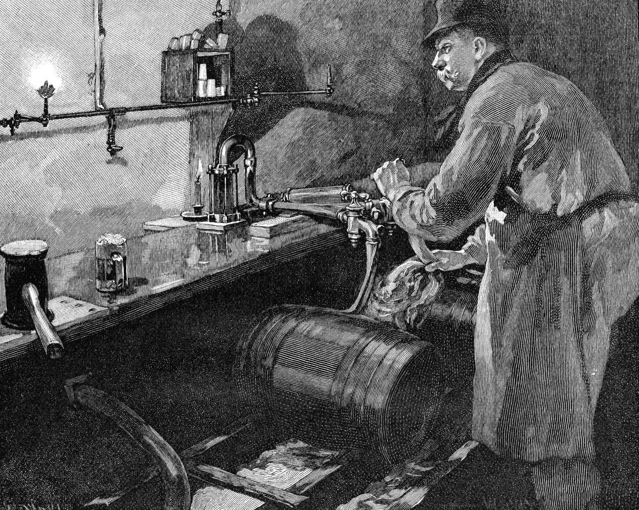 Bier vaten vullen in een Amerikaanse brouwerij door Unbekannt