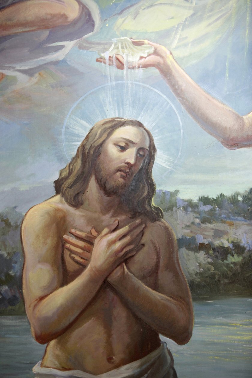 Fresco in Zollino kerk: Doop van Christus, Zollino, Italië door Unbekannt