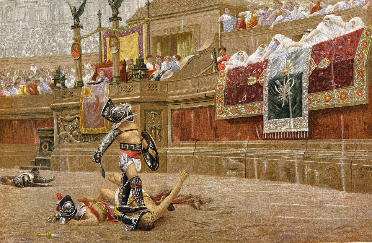Gladiatoren in de Romeinse arena door Unbekannt