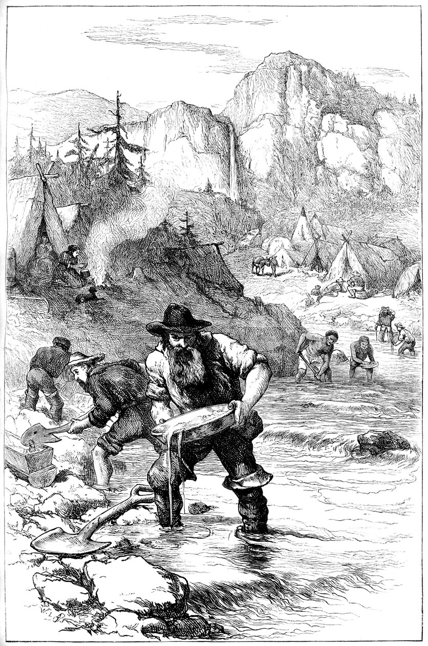 Goudwassen in Californië, ca. 1840s ca. 1880 door Unbekannt