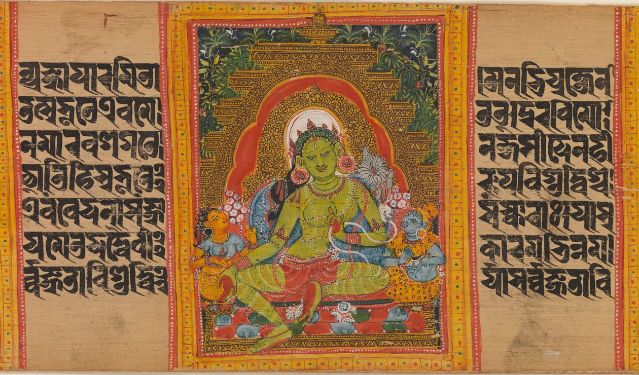 Groene Tara...Perfectie van Wijsheid Manuscript, begin 12e eeuw door Unbekannt