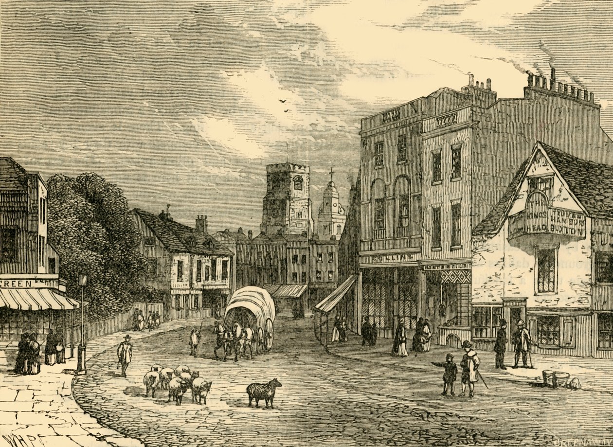 Hackney, kijkend naar de kerk, 1840 door Unbekannt