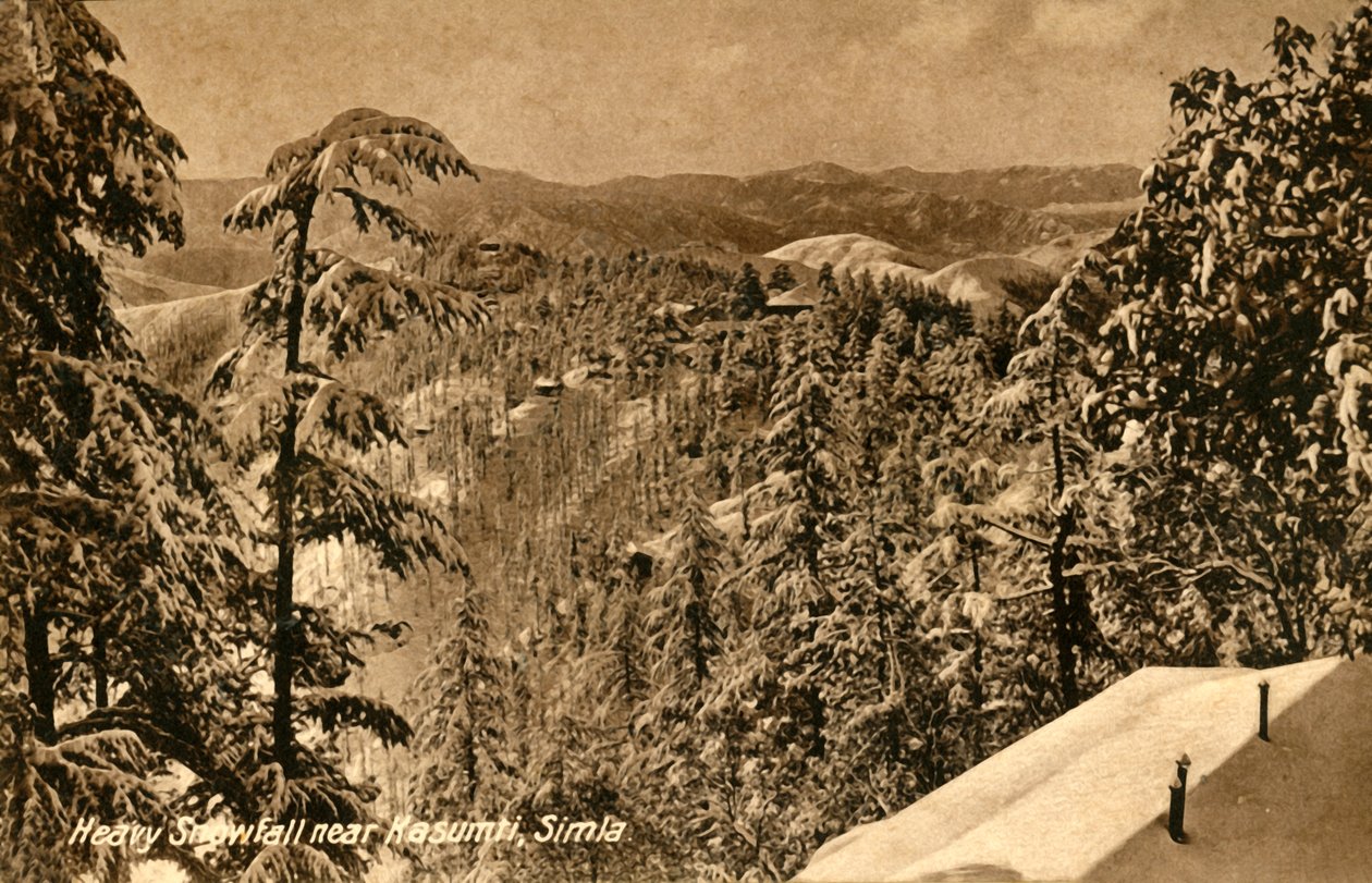 Zware sneeuwval nabij Kasumti, Simla, ca. 1918-ca. 1939 door Unbekannt