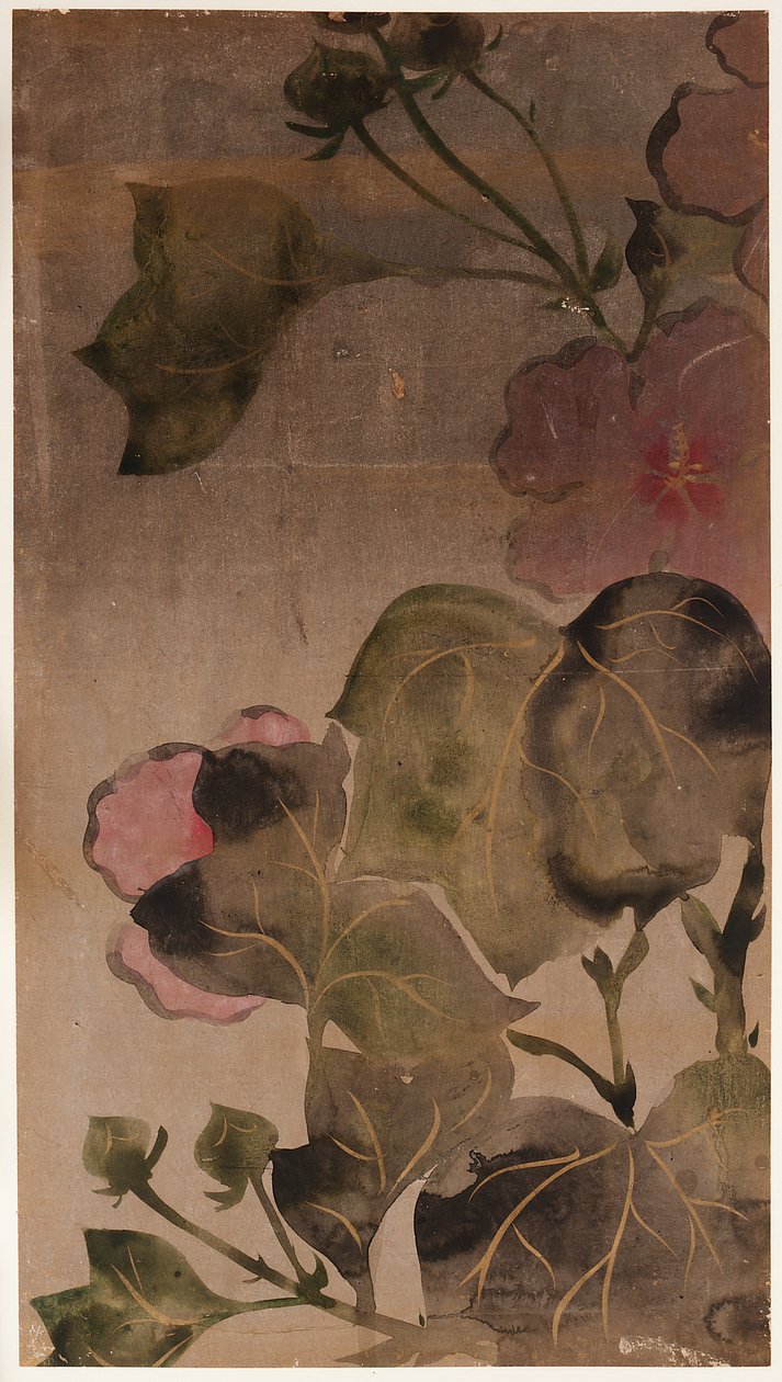 Hibiscusbloemen en bladeren, Edo-periode, 1615-1868 door Unbekannt