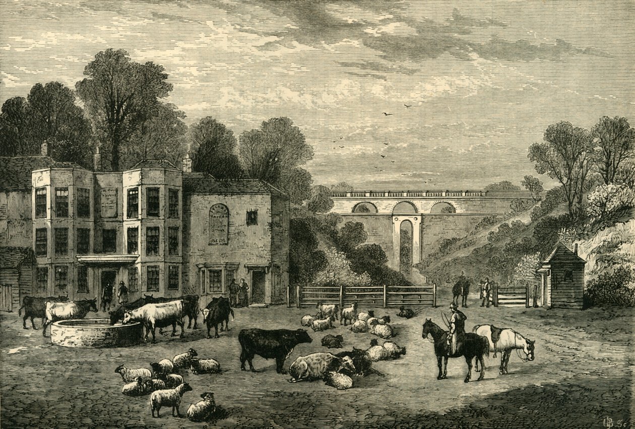 Highgate Archway Gate en Tavern in 1825, ca. 1876 door Unbekannt