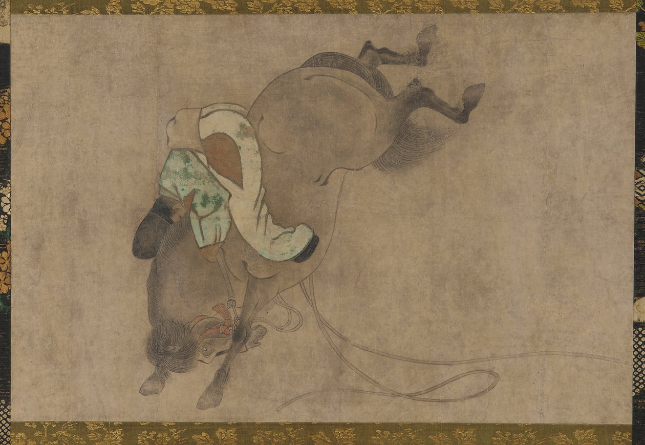 Paard en ruiter, Momoyama-periode, 1568-1615 door Unbekannt